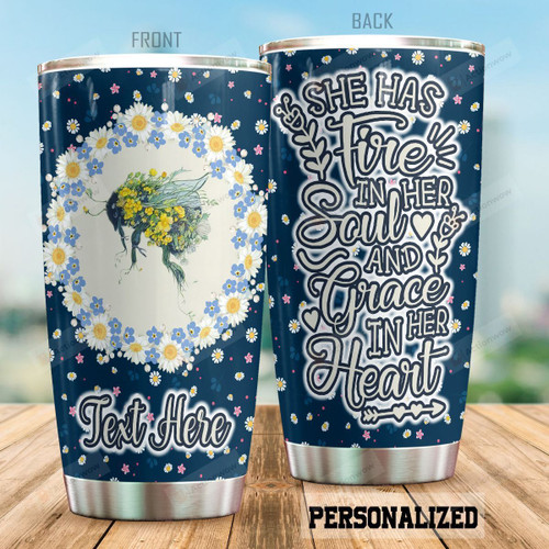 Personalized Bee Sunflower Tumbler She Has Fire In Her Soul Custom Name Gifts For Bee Lovers Beekeepers 20 Oz Sport Bottle Stainless Steel Vacuum Insulated Tumbler