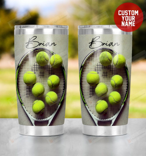 Personalized Tennis Balls & Racket Photograph Stainless Steel Tumbler, Tumbler Cups For Coffee/Tea, Great Customized Gifts For Birthday Christmas Thanksgiving