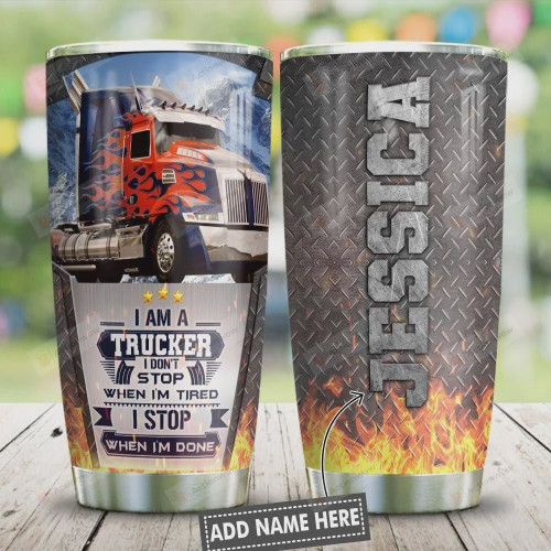 Personalized Metal Style Truck Fire Stainless Steel Tumbler Perfect Gifts For Truck Lover 20 Oz Tumbler Cups For Coffee/Tea, Great Customized Gifts For Birthday Christmas Thanksgiving