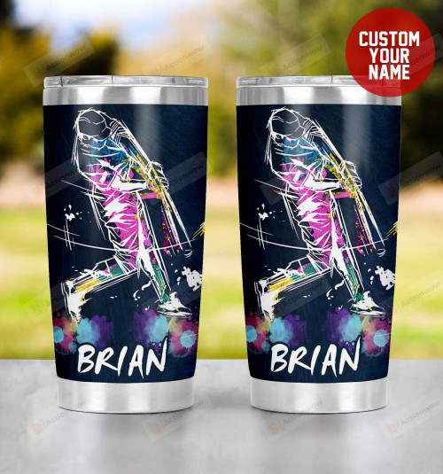 Personalized Baseball Cyberpunk Neon Baseball Player Stainless Steel Tumbler, Tumbler Cups For Coffee/Tea, Great Customized Gifts For Birthday Christmas Thanksgiving
