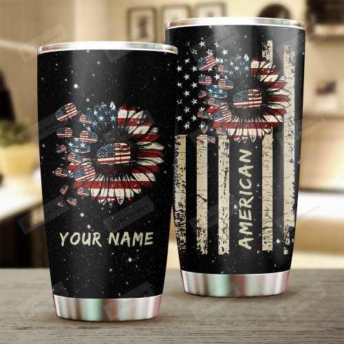 American Flag Sunflower Stainless Steel Tumbler, Tumbler Cups For Coffee/Tea, Great Customized Gifts For Birthday Christmas Thanksgiving
