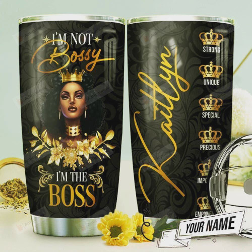 African Woman Boss Personalized Tumbler Cup, I'm Not Bossy I'm The Boss, Strong Unique Special, Best Gifts For Girl, Stainless Steel Vacuum Insulated Tumbler 20 Oz, Birthday Gifts, Christmas Gifts