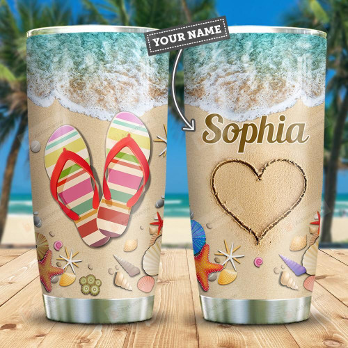 Personalized Beach And Flip-flop Tumbler Gifts For Beach Lovers, Sea Lovers On Birthday Christmas Thanksgiving 20 Oz Sports Bottle Stainless Steel Vacuum Insulated Tumbler
