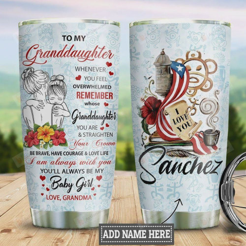Personalized Puerto Rico Tumbler Cup, Taino Symbol, To My Granddaughter, Stainless Steel Travel Tumbler, Insulated Tumbler, 20 Oz, Best Gifts To Baby Girl, Gifts For Birthday Christmas, Love Grandma