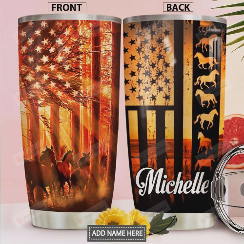 Horse American Flag Personalized Tumbler Cup Stainless Steel Insulated Tumbler 20 Oz Coffee/ Tea Tumbler With Lid Great Gifts For Birthday Christmas Thanksgiving Best Gifts For Horse Lovers