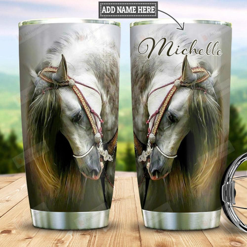 Personalized White Horse Tumbler Cup Stainless Steel Insulated Tumbler 20 Oz Perfect Gifts For Horse Lovers Great Gifts For Girl On Birthday Christmas Thanksgiving Tumbler For Travelling Camping