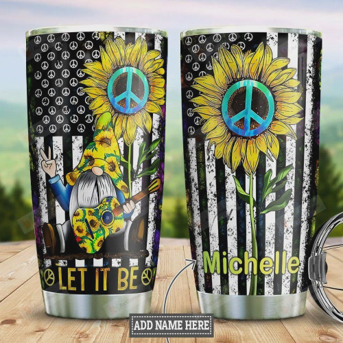 Personalized Sunflower Hippie Gnome Let It Be, Stainless Steel Vacuum Insulated, 20 Oz Tumbler Cups For Coffee/Tea, Great Customized Gifts For Birthday Christmas Thanksgiving