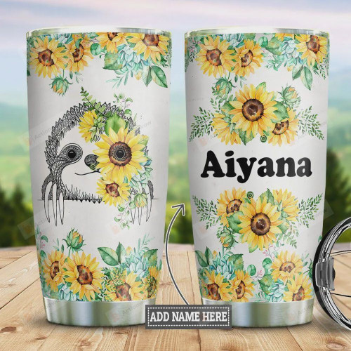 Personalized Sloth Sunflower Stainless Steel Vacuum Insulated, 20 Oz, Great Customized Gifts For Birthday Christmas Thanksgiving, Best Gifts From Mom/Dad For Daughter