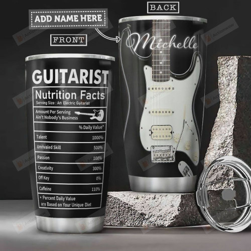 Personalized Electric Guitar Facts Guitarist Nutrition Facts Stainless Steel Vacuum Insulated Tumbler 20 Oz, Perfect Gifts For Guitar Lovers, Coffee/ Tea Tumbler, Black Tumbler