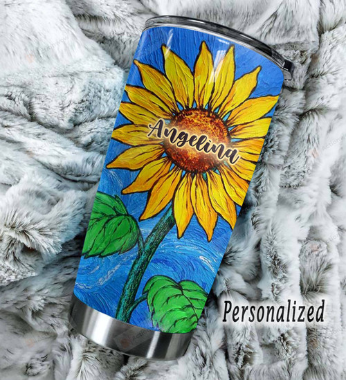 Personalized Oil Painting Sunflower Tumbler Gifts For Sunflower Lovers On Birthday Christmas Thanksgiving 20 Oz Sports Bottle Stainless Steel Vacuum Insulated Tumbler