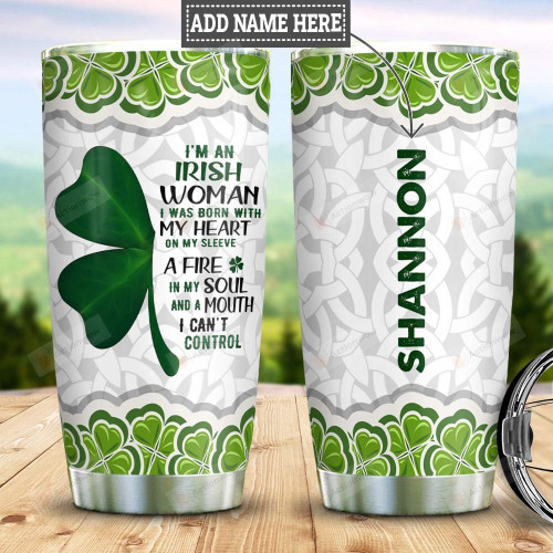 Personalized I Was Born With My Heart Irish Woman Celtic Pattern  Stainless Steel Tumbler, Tumbler Cups For Coffee/Tea, Great Customized Gifts For Birthday Christmas Thanksgiving