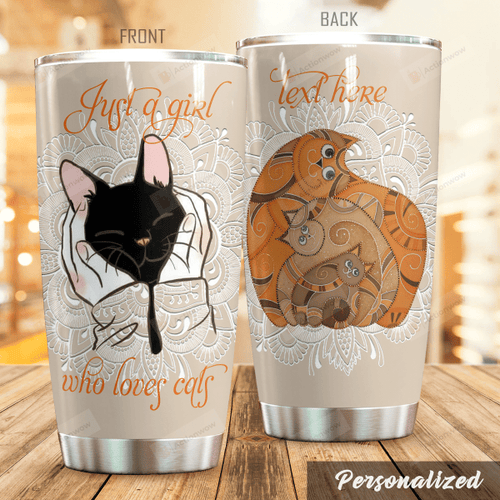 Personalized Mandala Cats Tumbler Just A Girl Who Loves Cats Tumbler Best Gifts For Cat Lovers, Pet Lovers 20 Oz Sports Bottle Stainless Steel Vacuum Insulated Tumbler