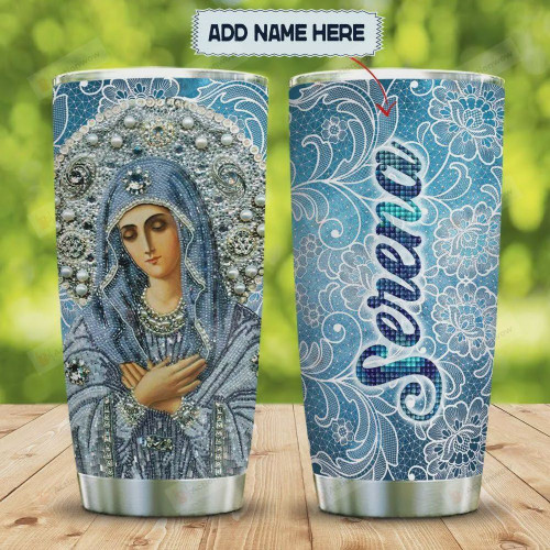 Personalized Jewelry Style Mother Mary, Blue Tumbler, Stainless Steel Vacuum Insulated, 20 Oz Tumbler Cups For Coffee/Tea, Great Customized Gifts For Birthday Christmas Thanksgiving