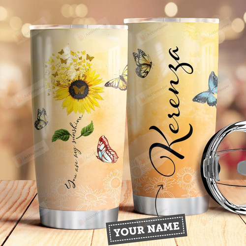Personalized Butterflies And Sunflowers Tumbler You Are My Sunshine Tumbler 20 Oz Sports Bottle Stainless Steel Vacuum Insulated Tumbler