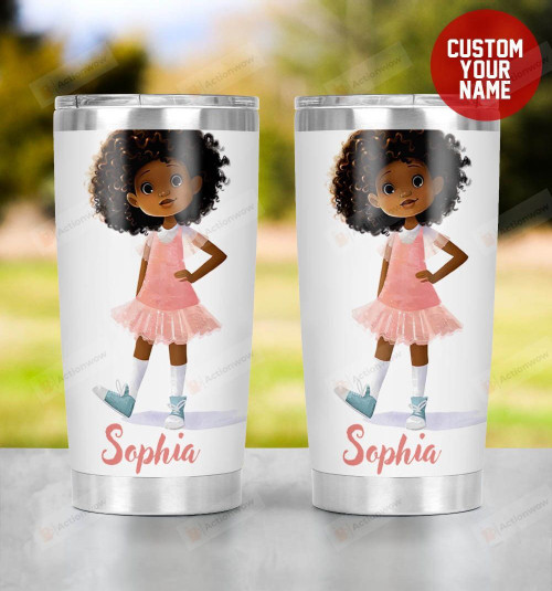 Personalized Little Black Girl With Pink Skirt And Afro Hair Stainless Steel Tumbler, Tumbler Cups For Coffee/Tea, Great Customized Gifts For Birthday Christmas Thanksgiving