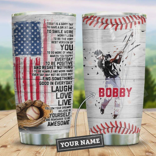 Personalized Baseball USA National Flag Tumbler Stainless Steel Tumbler, Tumbler Cups For Coffee/Tea, Great Customized Gifts For Baseball Lovers