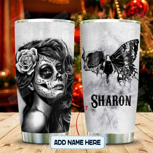 Butterfly Mysterious Skull Girls Personalized Tumbler Cup Stainless Steel Vacuum Insulated Tumbler 20 Oz Best Gifts For Skull Lovers On Birthday Christmas Thanksgiving Unique Tumbler