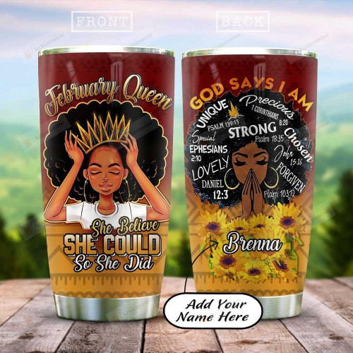 Black Woman February Queen Personalized Tumbler Cup God Say I Am Stainless Steel Insulated Tumbler 20 Oz Best Gifts For Girls Great Birthday Gifts Christmas Gifts Tumbler For Coffee/ Tea With Lid