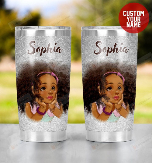 Personalized Black Little Girl With Big Brown Eyes Artwork Stainless Steel Tumbler, Tumbler Cups For Coffee/Tea, Great Customized Gifts For Birthday Christmas Thanksgiving