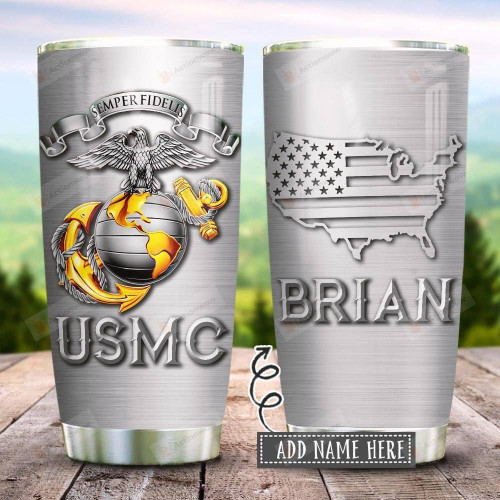 USMC Semper Fidelis Metal Personalized Tumbler Cup US Marine Corps Stainless Steel Insulated Tumbler 20 Oz Perfect Gifts For Marine Soldier Best Gifts For Birthday Christmas Thanksgiving