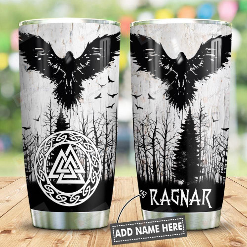 Viking Raven Tattoo Style Personalized Tumbler Cup Stainless Steel Insulated Tumbler 20 Oz Best Gifts For Birthday Christmas Gifts For Viking Lovers Coffee/ Tea Tumbler