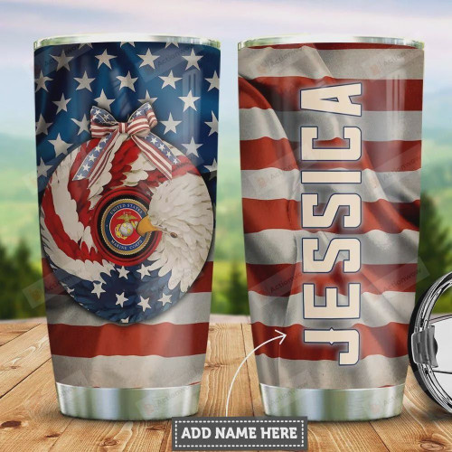 Personalized Marine Corps Tumbler Cup, Stainless Steel Vacuum Insulated Tumbler 20 Oz, American Flag, Great Gifts For Birthday Christmas Thanksgiving, Tumbler Cups For Coffee/Tea With Lid