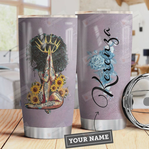 Personalized - Sunflower Black Women Tumbler Cup, Unique Gifts For Girls, Purple Stainless Steel Insulated Tumbler 20 Oz, Great Birthday Gifts, Christmas Gifts, Girl With Crown, Coffee Tumbler