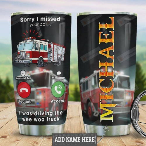 Personalized Fire Truck Missed Call Stainless Steel Vacuum Insulated 20 Oz Tumbler Cups For Coffee/Tea Great Customized Gifts For Birthday Christmas Thanksgiving Perfect Gifts For Fire Truck Lovers