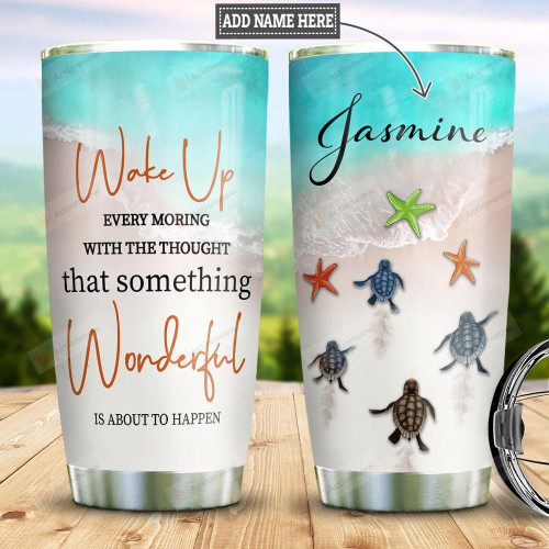 Personalized Colorful Starfish Sea Turtle Quote Tumbler Cup Wake Up Every Morning Stainless Steel Vacuum Insulated Tumbler 20 Oz Gifts For Turtle Lovers Best Gifts For Birthday Christmas