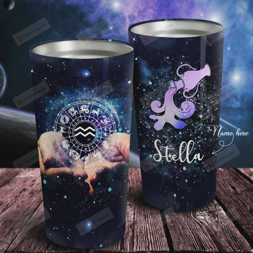 Personalized Zodiac Aquarius Galaxy Tumbler Stainless Steel Vacuum Insulated Double Wall Travel Tumbler With Lid, Tumbler Cups For Coffee/Tea, Perfect Gifts For Birthday Christmas Thanksgiving