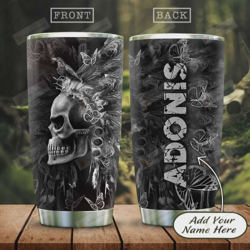 Gothic Skull Butterfly Personalized Tumbler Cup Stainless Steel Vacuum Insulated Tumbler 20 Oz  Travel Tumbler With Lid Best Gifts For Birthday Christmas Halloween Tumbler For Skull Lover