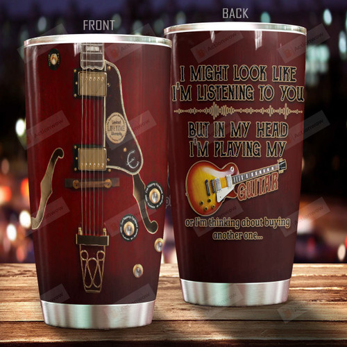 Vintage Guitar Tumbler Thinking About Buying More Guitars Tumbler Cup Stainless Steel Tumbler, Tumbler Cups For Coffee/Tea, Great Customized Gifts For Birthday Christmas Perfect Gifts For Guitar Lovers