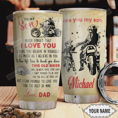 Biker To My Son Personalized Tumbler Cup, Love You My Son, Stainless Steel Vacuum Insulated Tumbler 20 Oz, Best Gifts For Son, Great Customized Gifts For Birthday Christmas Thanksgiving