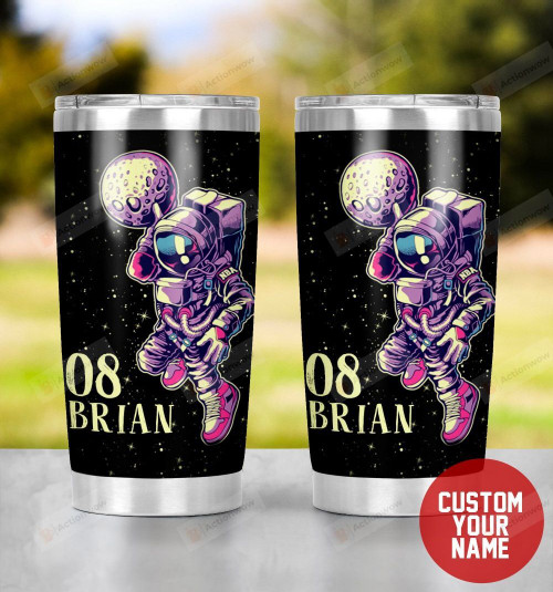 Personalized Astronaut Playing Basketball With The Moon Stainless Steel Tumbler Tumbler Cups For Coffee/Tea, Great Customized Gifts For Birthday Christmas Thanksgiving
