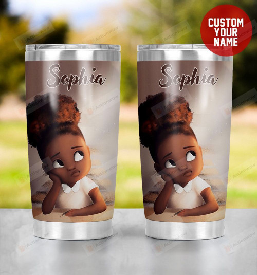 Personalized Black Little Girl Studying In Cartoon Stainless Steel Tumbler, Tumbler Cups For Coffee/Tea, Great Customized Gifts For Birthday Christmas Thanksgiving