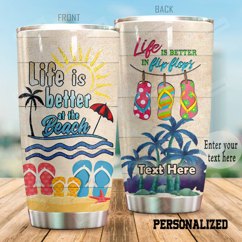 Personalized Beach Sand Tumbler Life Is Better At The Beach Best Custom Name Gifts For Beach Lovers Beach Girls Summer 20 Oz Sport Bottle Stainless Steel Vacuum Insulated Tumbler