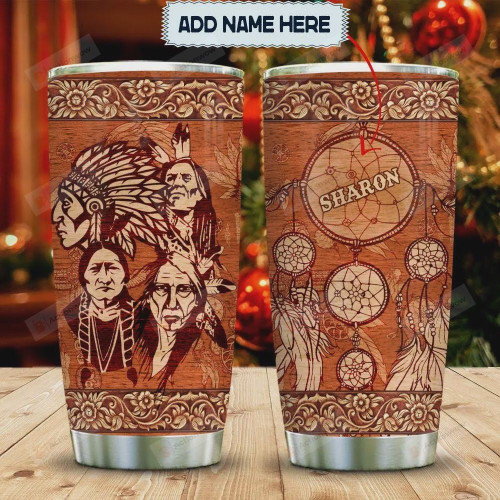 Wooden Style Native American Personalized Tumbler Cup, Stainless Steel Vacuum Insulated Tumbler 20 Oz, Dreamcatcher, Tumbler Cups For Coffee/Tea, Best Gifts For Birthday Christmas Thanksgiving