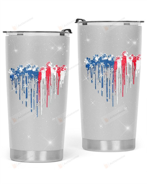 Dog Paw Heart American Flag Stainless Steel Tumbler, Tumbler Cups For Coffee/Tea, Great Gifts For Birthday Christmas Thanksgiving