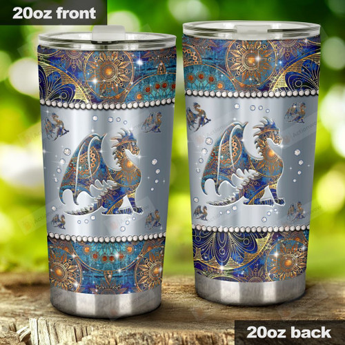 Dragon Mandala Rhinestone Pattern , Stainless Steel Tumbler Cup For Coffee/Tea, Great Customized Gift For Birthday Christmas Thanksgiving