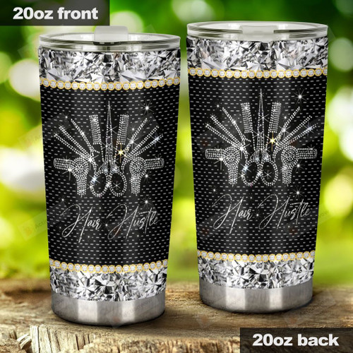 Hair Hustle Rhinestone Pattern Stainless Steel Tumbler Cup For Coffee/Tea, Great Customized Gift For Birthday Christmas Thanksgiving