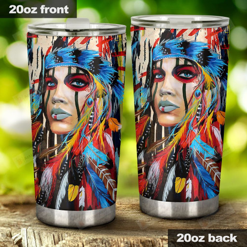 Feathered Women, Native American Stainless Steel Tumbler Cup For Coffee/Tea, Great Customized Gift For Birthday Christmas Thanksgiving
