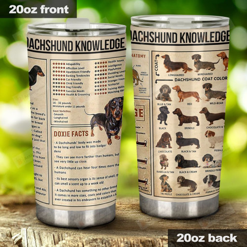 Dachshund Knowledge, Dog Facts Stainless Steel Tumbler Cup For Coffee/Tea, Great Customized Gift For Birthday Christmas Thanksgiving