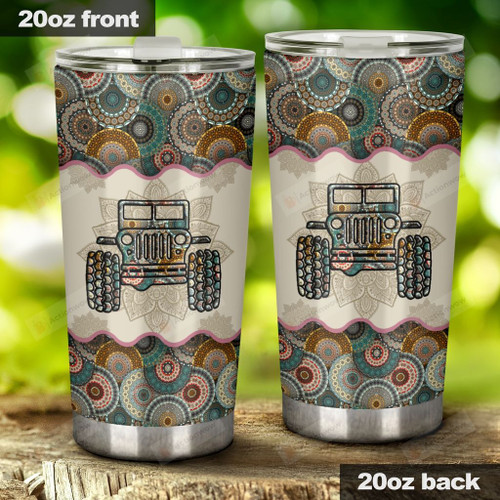 Jeep Mandala Pattern Stainless Steel Tumbler Cup For Coffee/Tea, Great Customized Gift For Birthday Christmas Thanksgiving