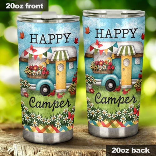 Camping Van, Happy Camper, Stainless Steel Tumbler Cup For Coffee/Tea, Great Customized Gift For Birthday Christmas Thanksgiving