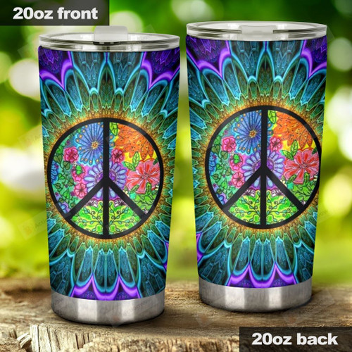 Hippie Symbol, Flowers Inside Symbol Stainless Steel Tumbler Cup For Coffee/Tea, Great Customized Gift For Birthday Christmas Thanksgiving