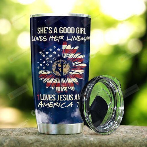 She's A Good Girl Loves Her Lineman Stainless Steel Tumbler, Tumbler Cups For Coffee Or Tea, Great Gifts For Thanksgiving Birthday Christmas