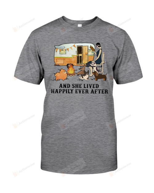Camping Girl Lived Happily Book Dog Short-Sleeves Tshirt, Pullover Hoodie, Great Gift T-shirt For Thanksgiving Birthday Christmas