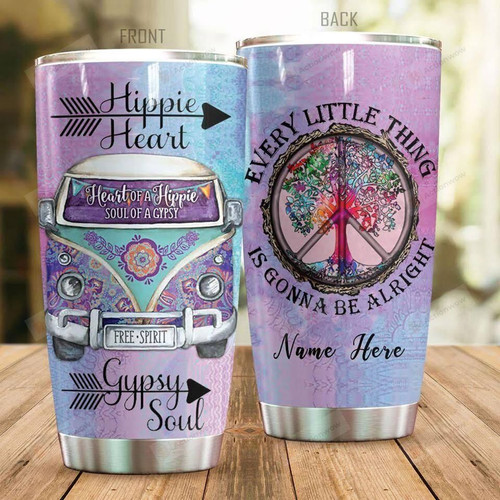 Personalized Hippie Car Every Little Thing Is Gonna Be Alright Stainless Steel Tumbler, Tumbler Cups For Coffee/Tea, Great Customized Gifts For Birthday Anniversary