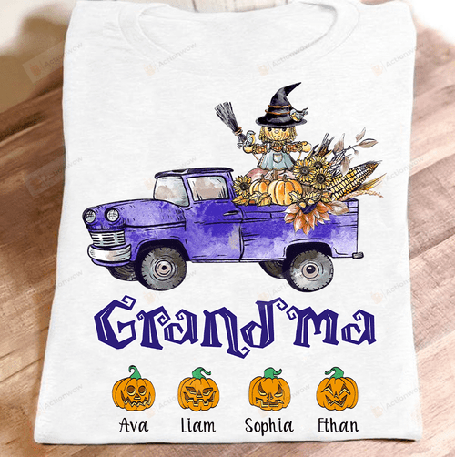 Personalized Grandma Truck Halloween, Scarecrow Witch Essential T-shirt, Unisex T-Shirt For Grandma Great Customized Gifts For Birthday Christmas Thanksgiving