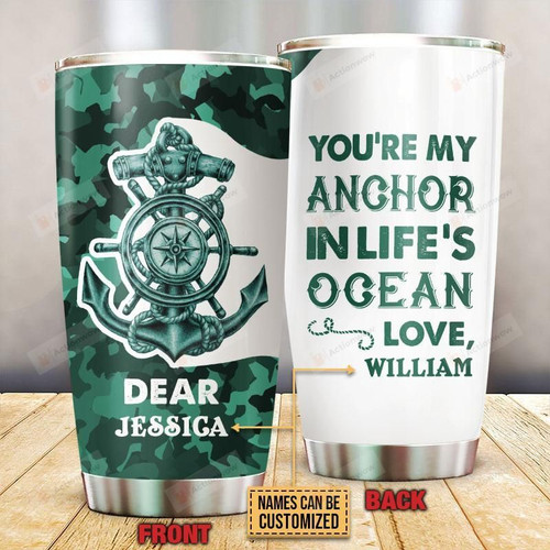 Personalized Custom Name Sailor Camo My Anchor Stainless Steel Tumbler, Tumbler Cups For Coffee Or Tea, Great Gifts For Thanksgiving Birthday Christmas
